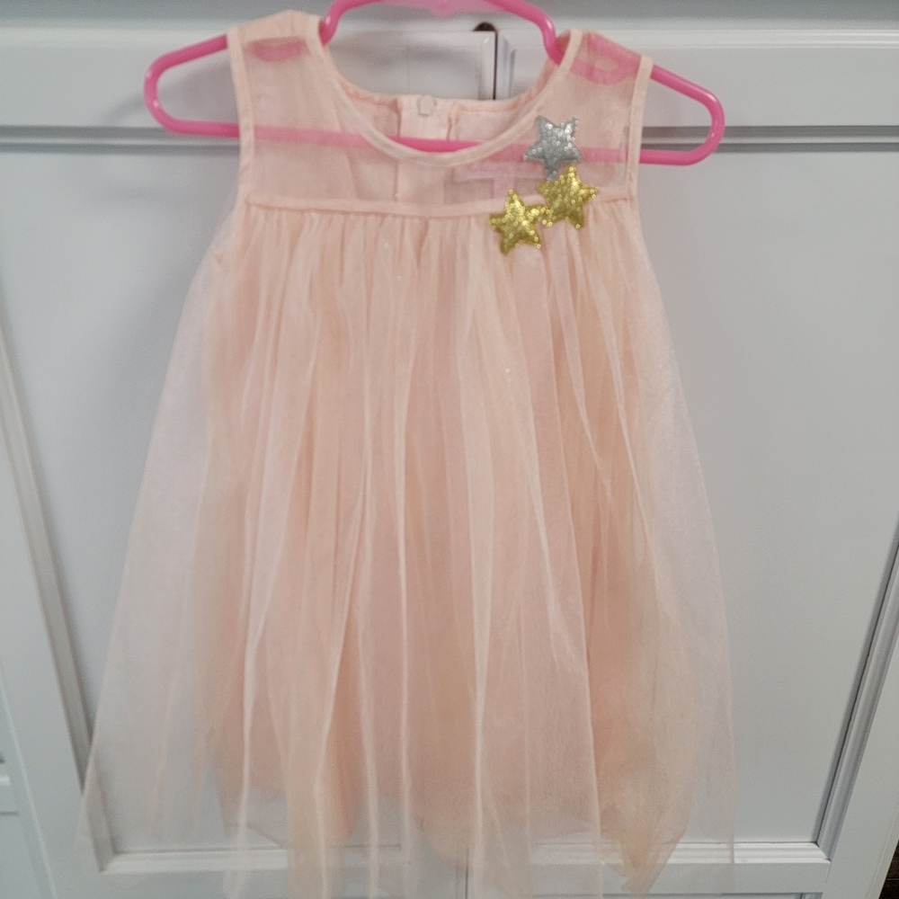 POPATU Dress Size 3T Pink Tulle Layers Sleeveless Gold And Silver Stars Shimmery